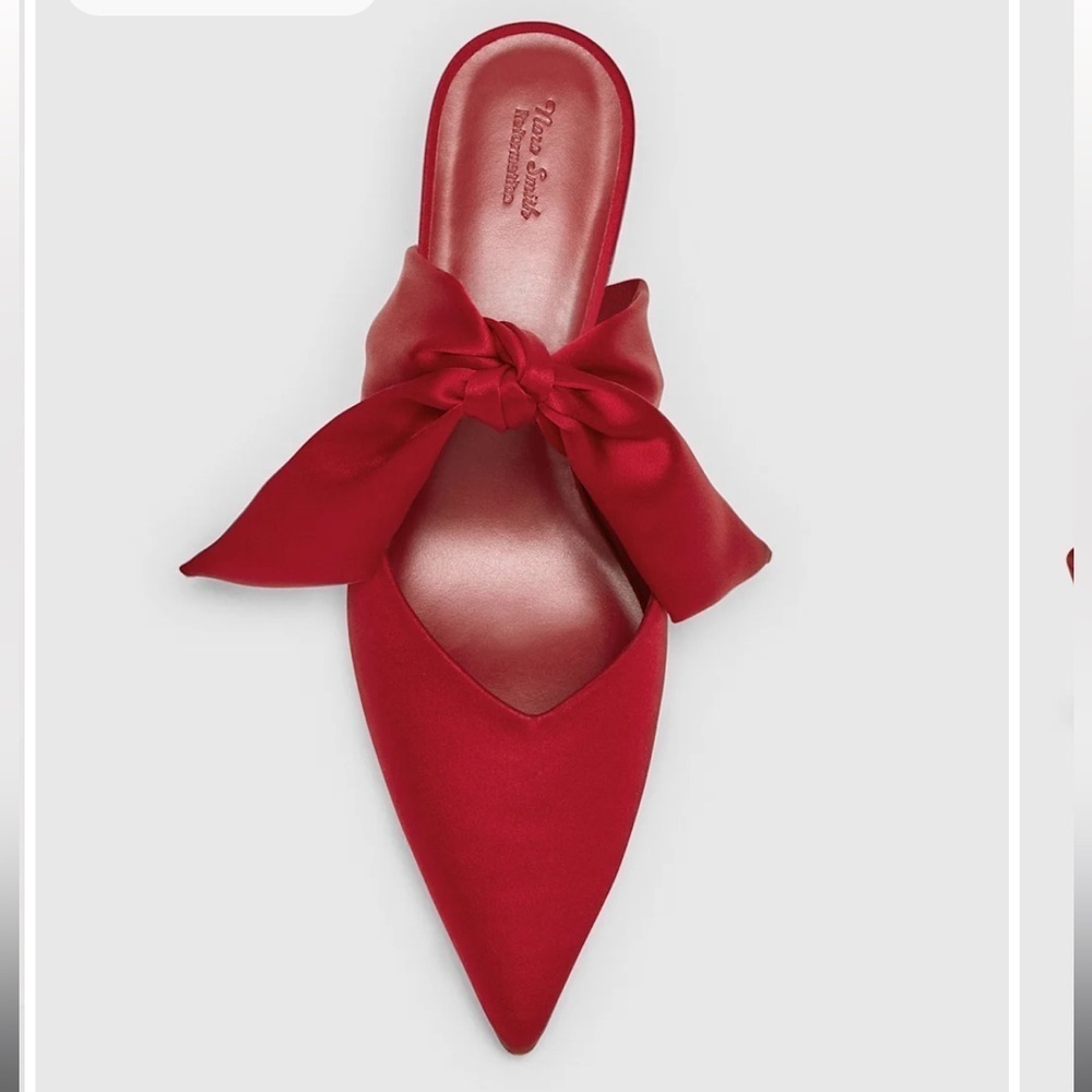 Reformation Red Show Nara Smith Red Holiday Milk Glass Heeled Mule Bow size 7 - Picture 4 of 8